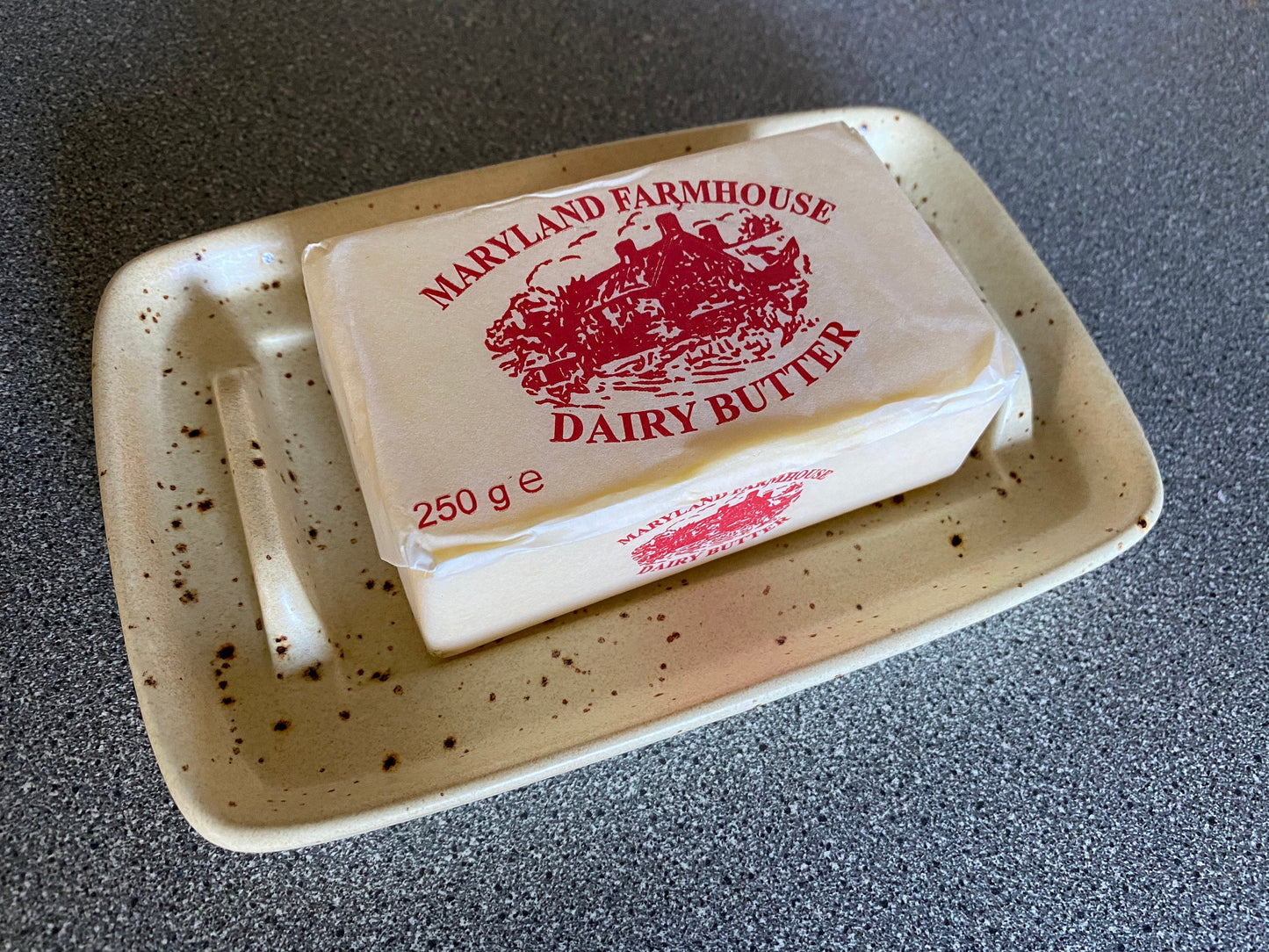 Butter Dish, Butter Keeper, Oatmeal Speckle Glaze - PeterBowenArt