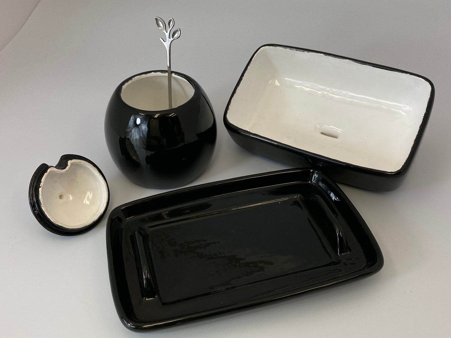 Butter Dish and Sugar Bowl Set - Jet Black Glaze - PeterBowenArt