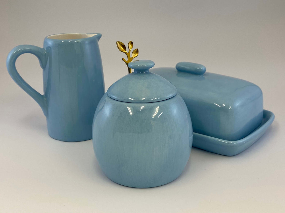 Butter Dish, Sugar Bowl and Milk Jug Set - Powder Blue