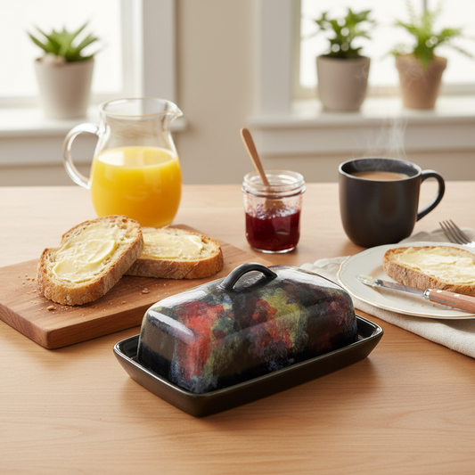 stoneware abstract butter dish