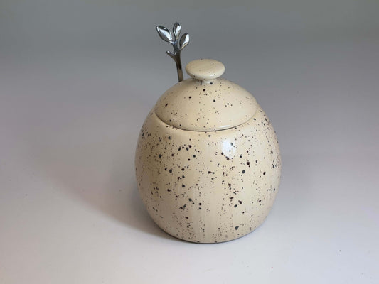 Sugar Bowl with Spoon Honey Speckle Glaze