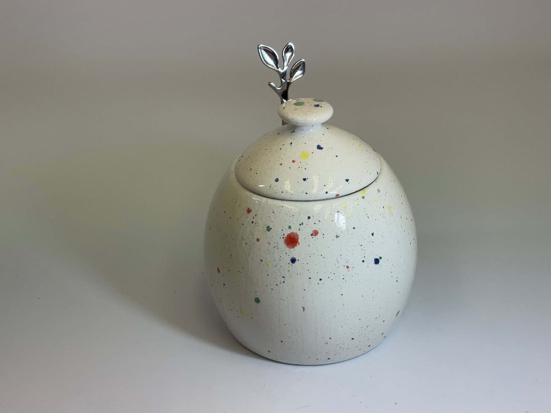 Sugar Bowl with Lid and Spoon in a Celebration Glaze