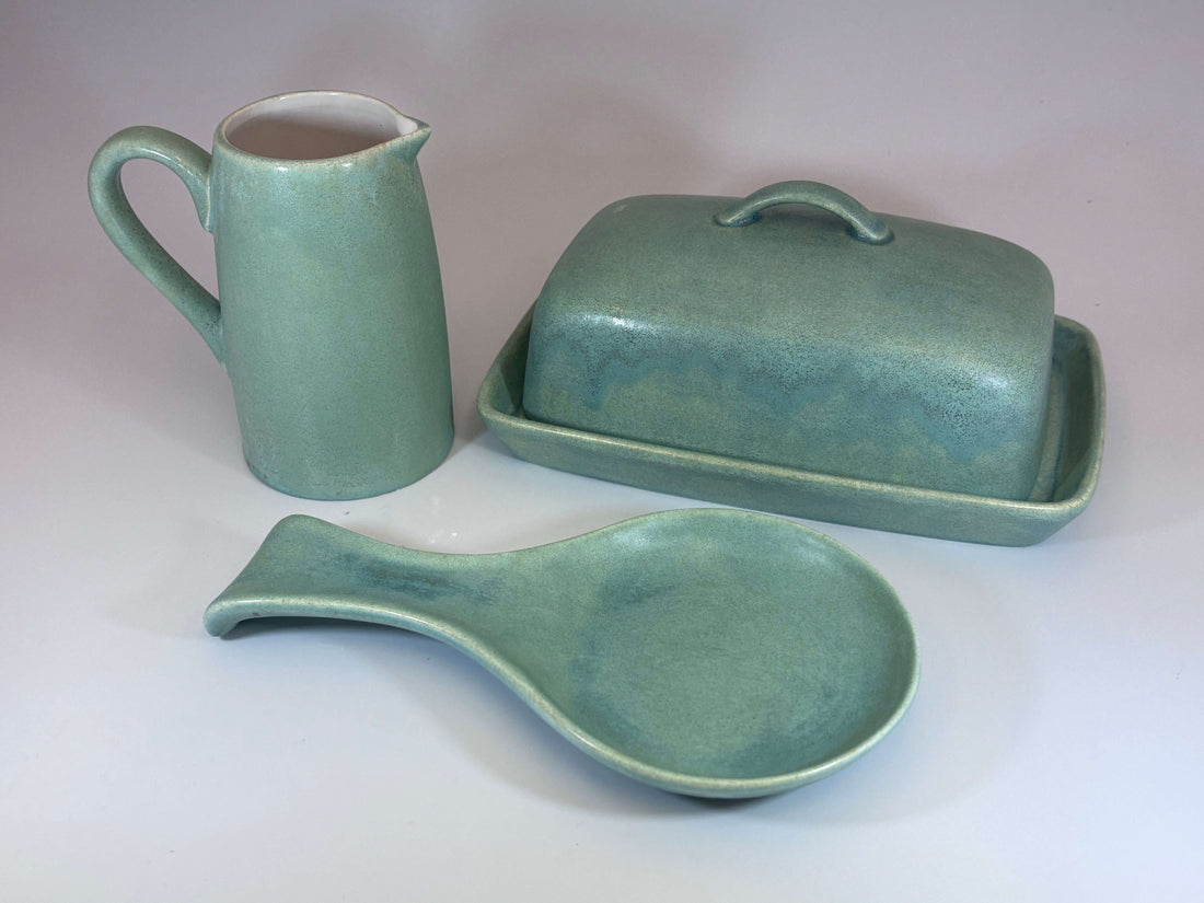 Cornish Copper Stoneware Butter Dish set
