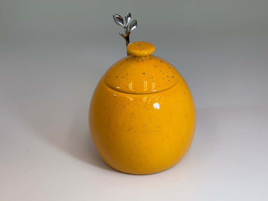 Sugar Bowl with Spoon - Yellow Glaze