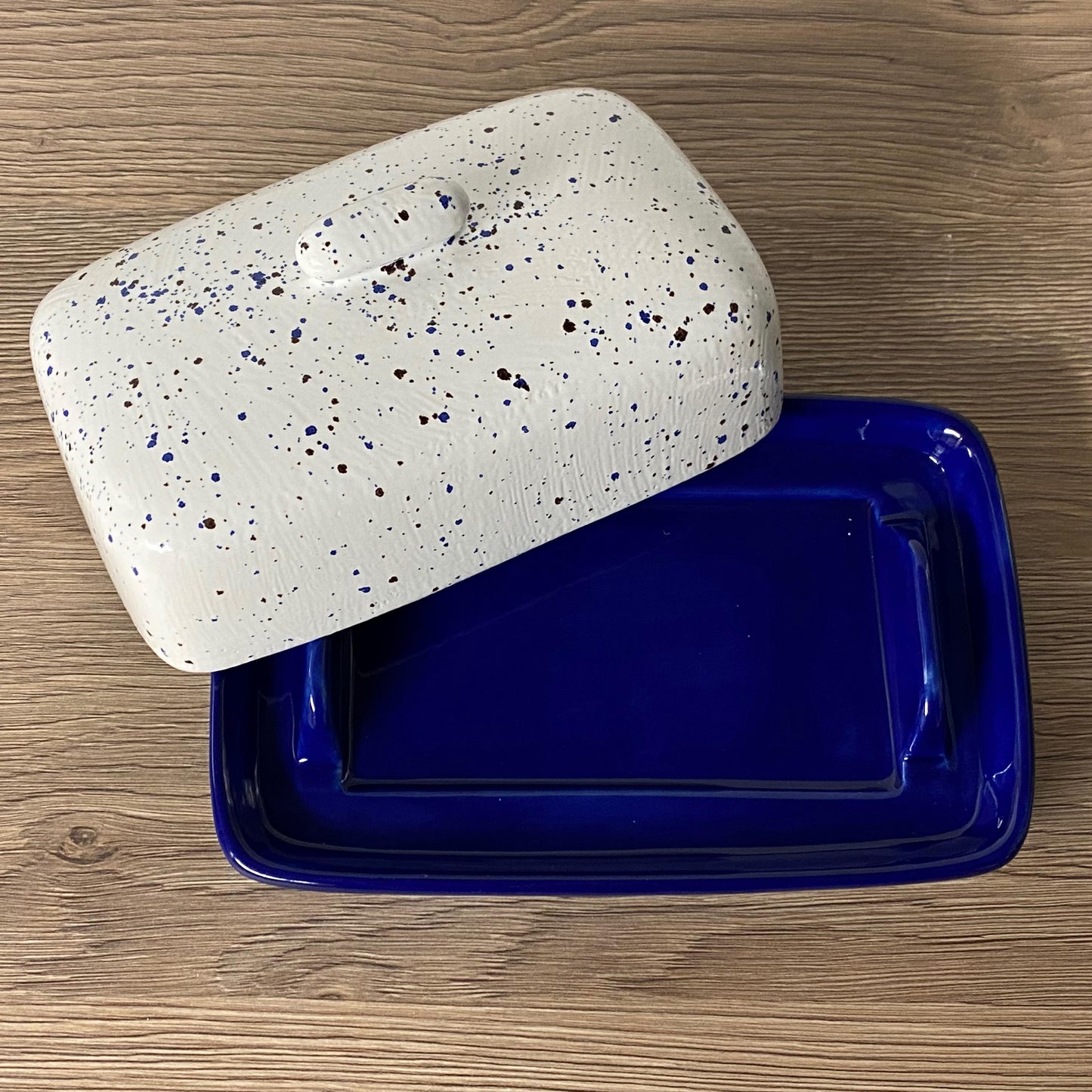 Butter Dish and Fruit Bowl Set - Blue Speckle glaze