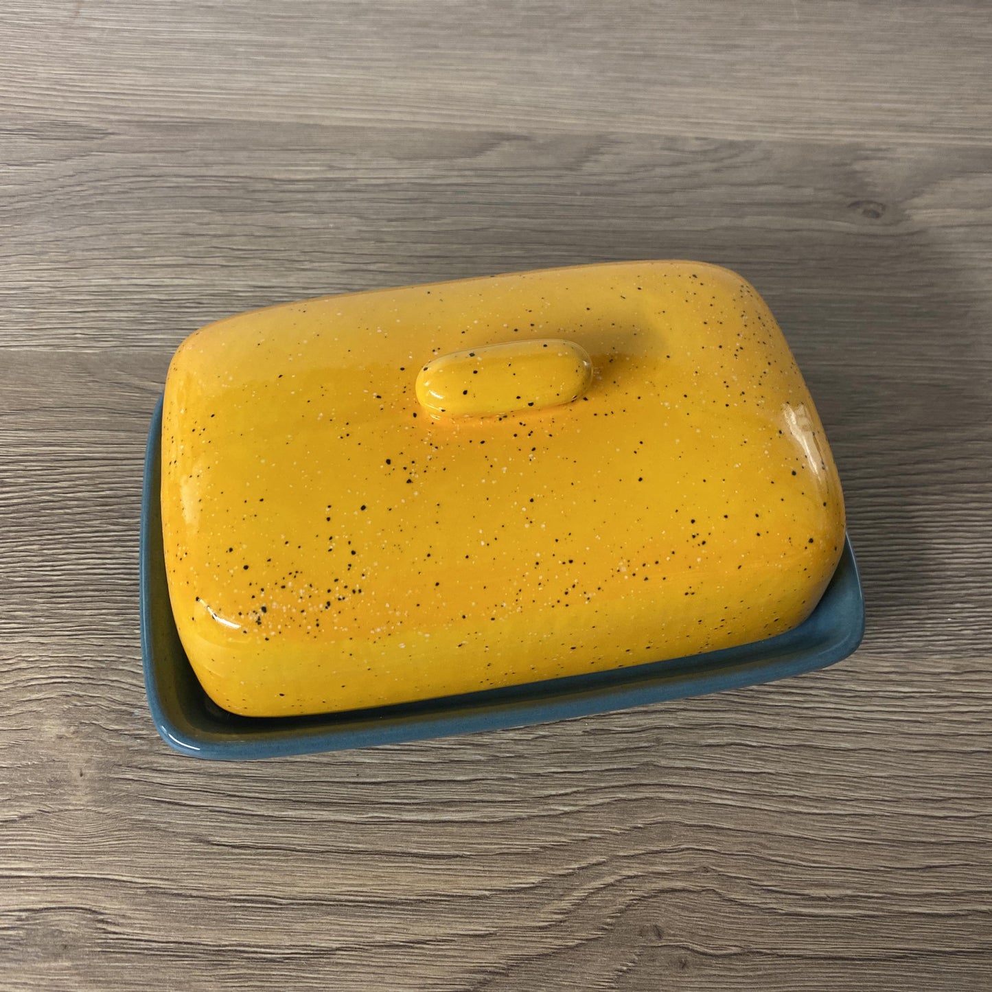 Yellow Butter Dish Lid with Grey Dish