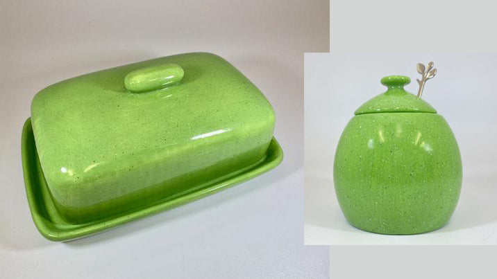 Butter Dish with Sugar Bowl Set - Lime Green Glaze