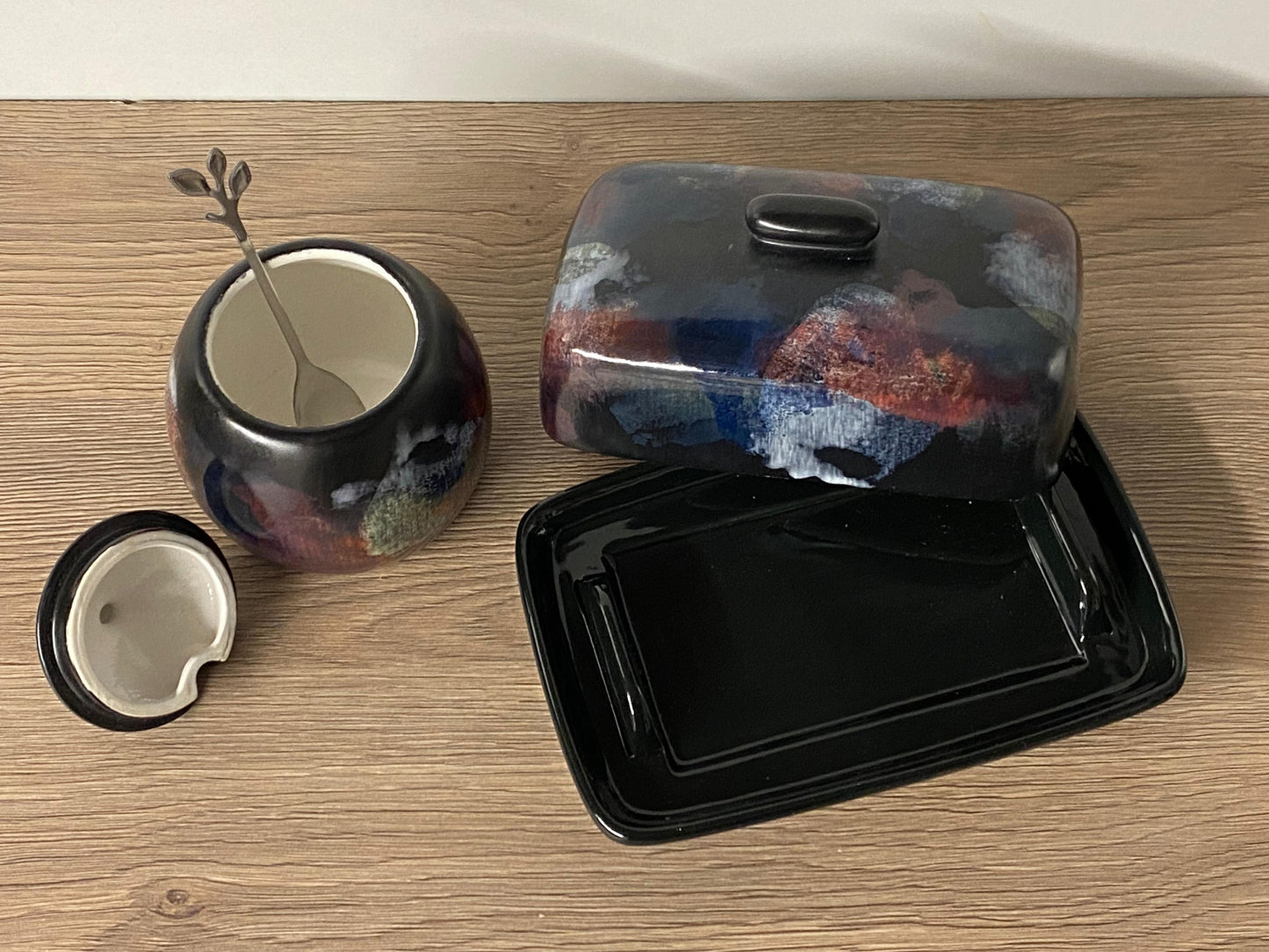 Butter Dish and Sugar Bowl Set - Abstract Glaze