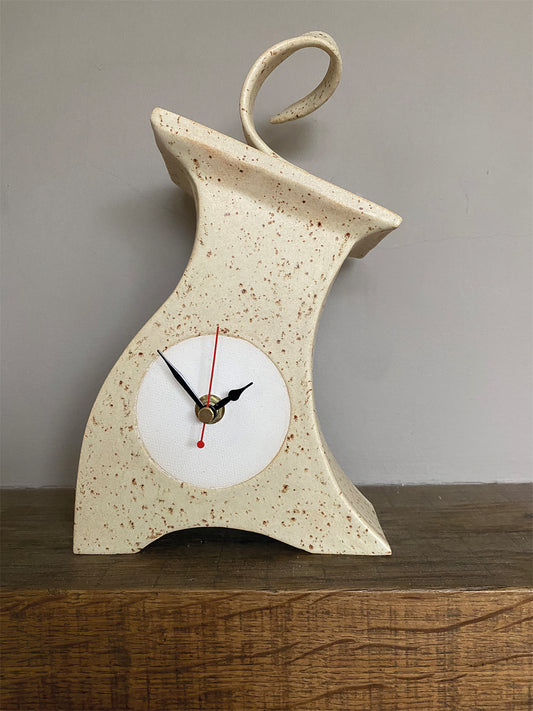 Ceramic Mantel Clock with Open Face - Oatmeal Speckle