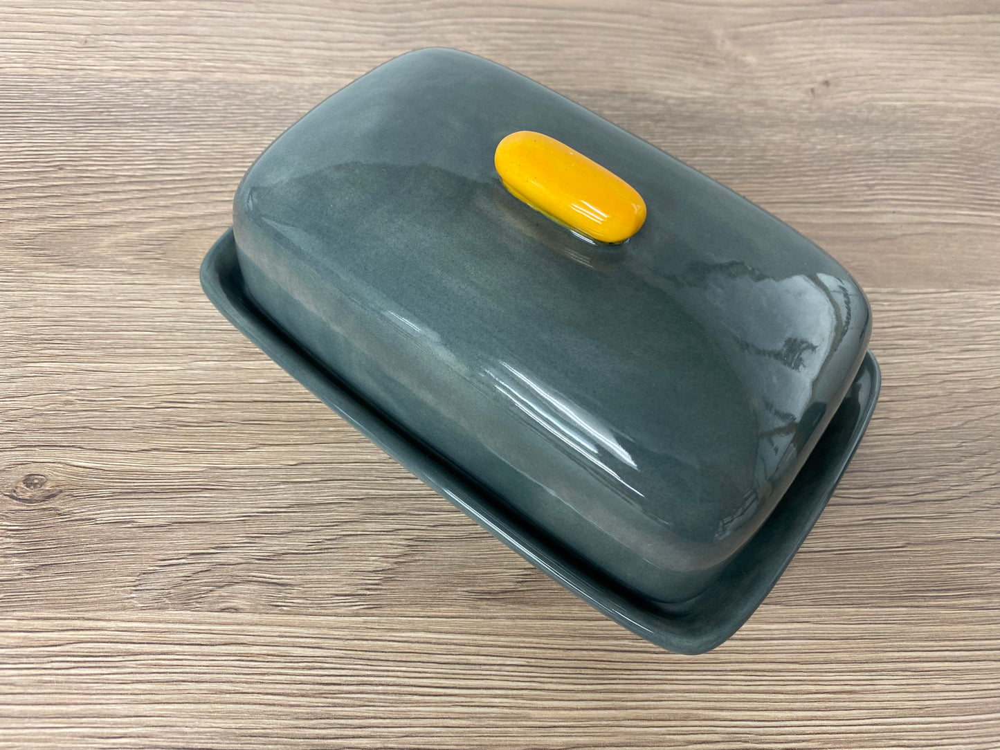 Butter Dish Grey with Yellow Handle