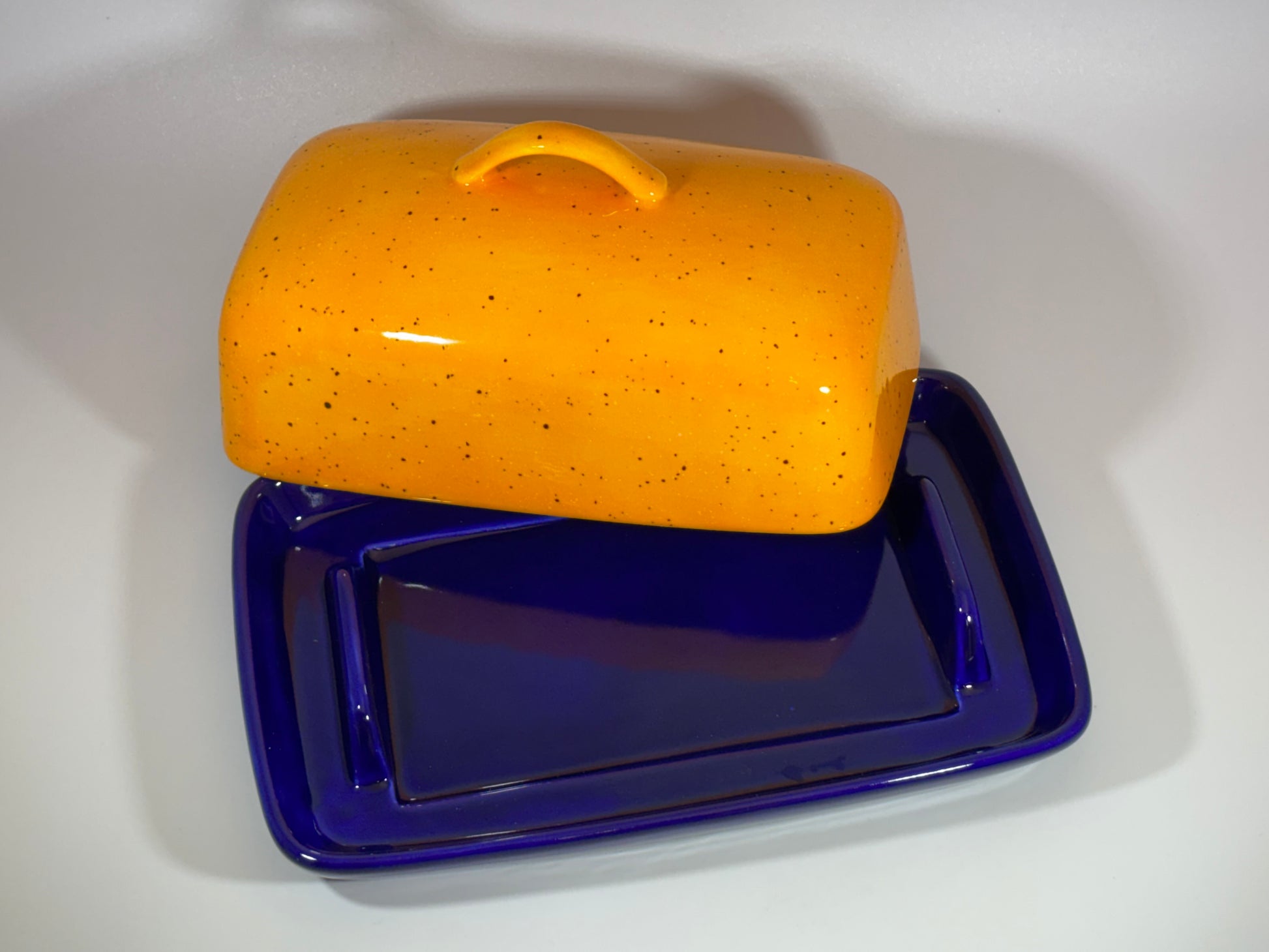blue butter dish and spoon rest set
