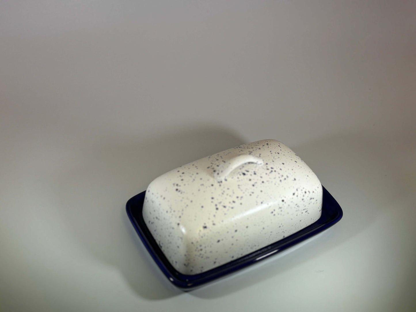 Fruit Bowl and Butter Dish Set - Royal Blue Speckle Glaze