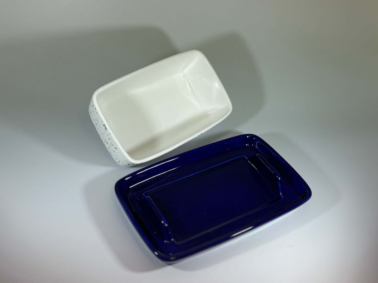 Fruit Bowl and Butter Dish Set - Royal Blue Speckle Glaze