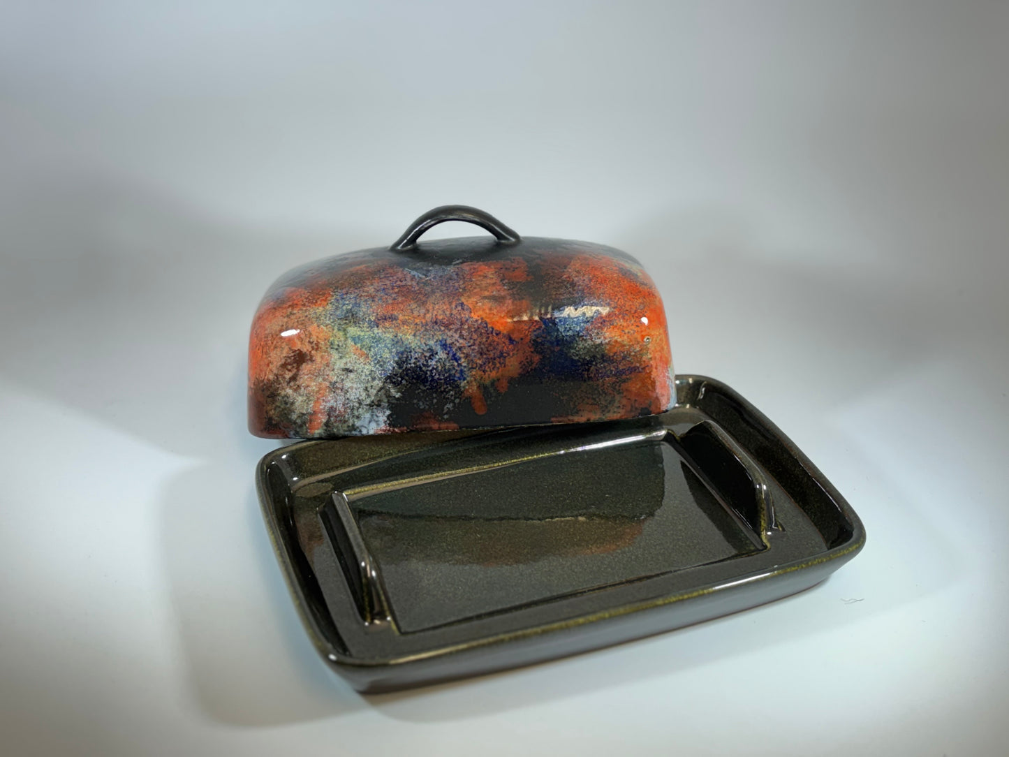 Butter Dish and Fruit Bowl Set Abstract Glaze