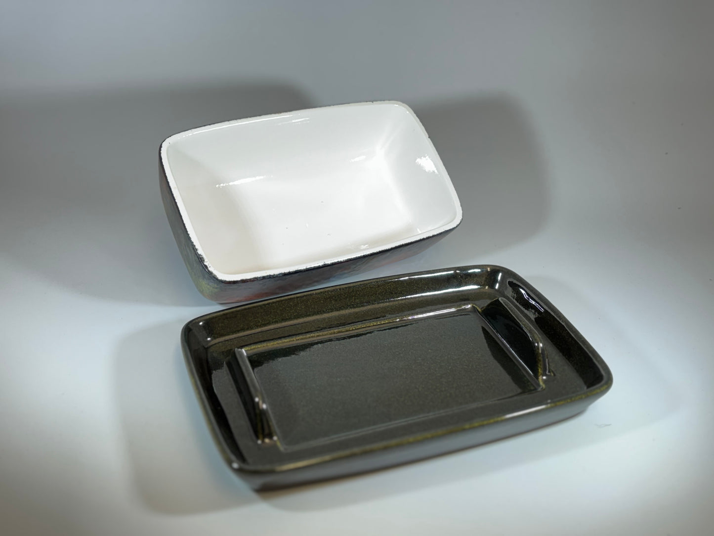 Butter Dish and Fruit Bowl Set Abstract Glaze