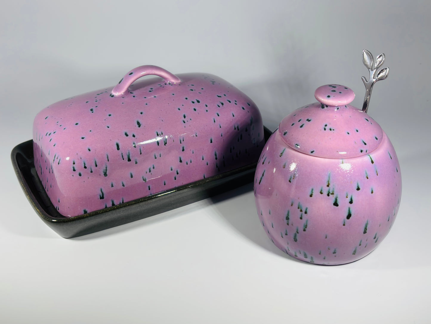 butter dish and sugar bowl set - speckled purple