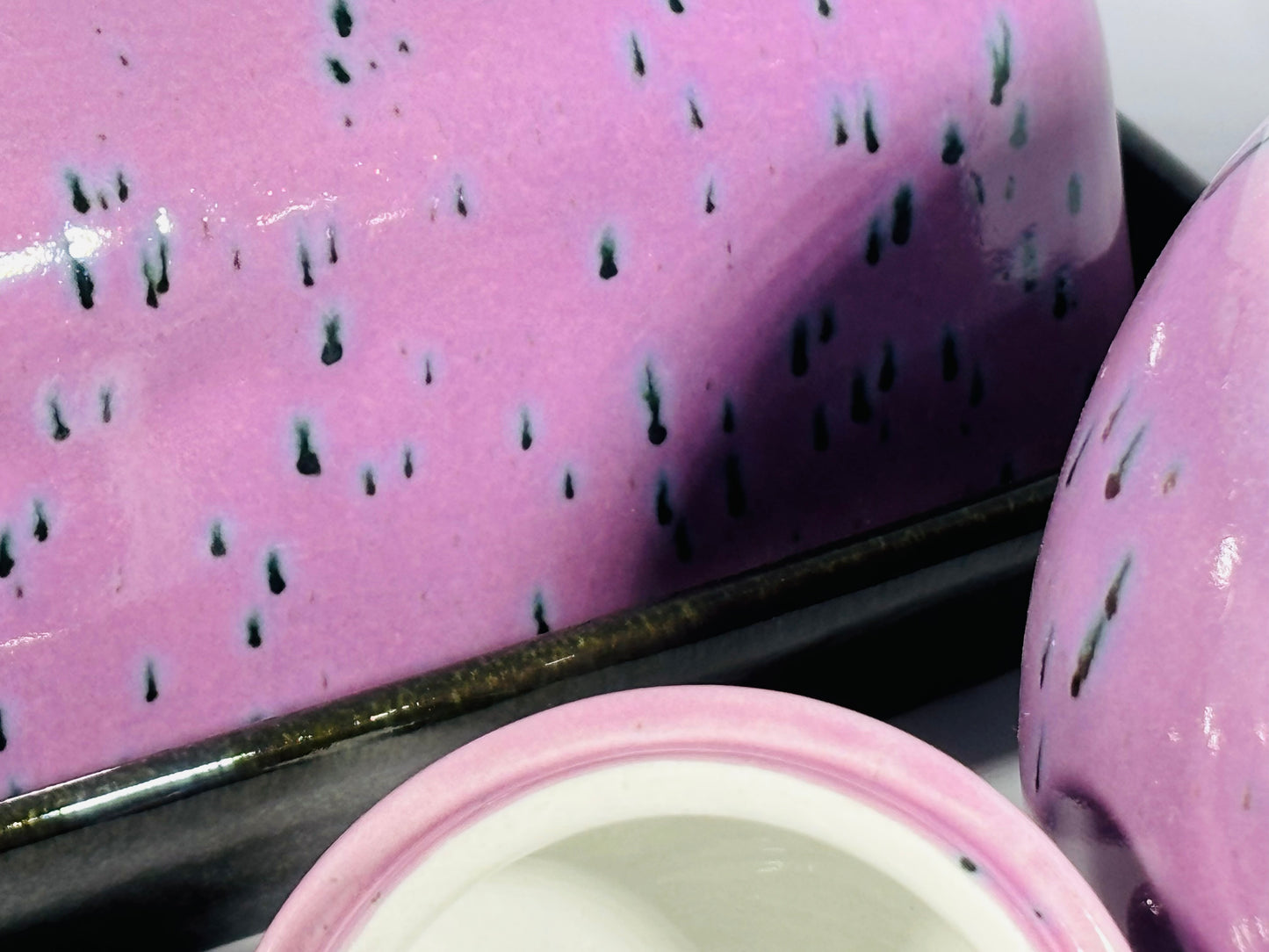 butter dish and sugar bowl set - speckled purple