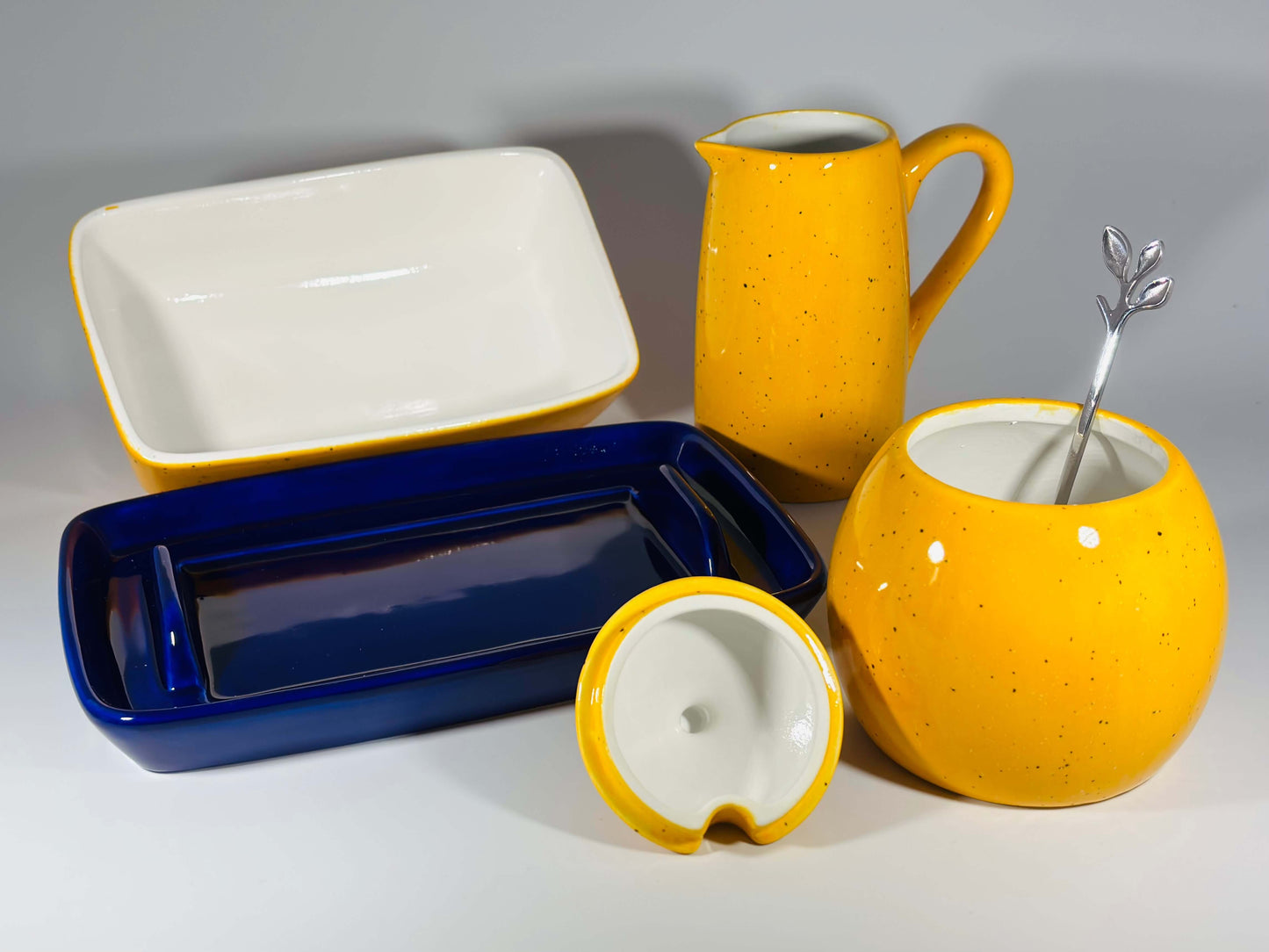 butter dish sugar bowl and milk jug set