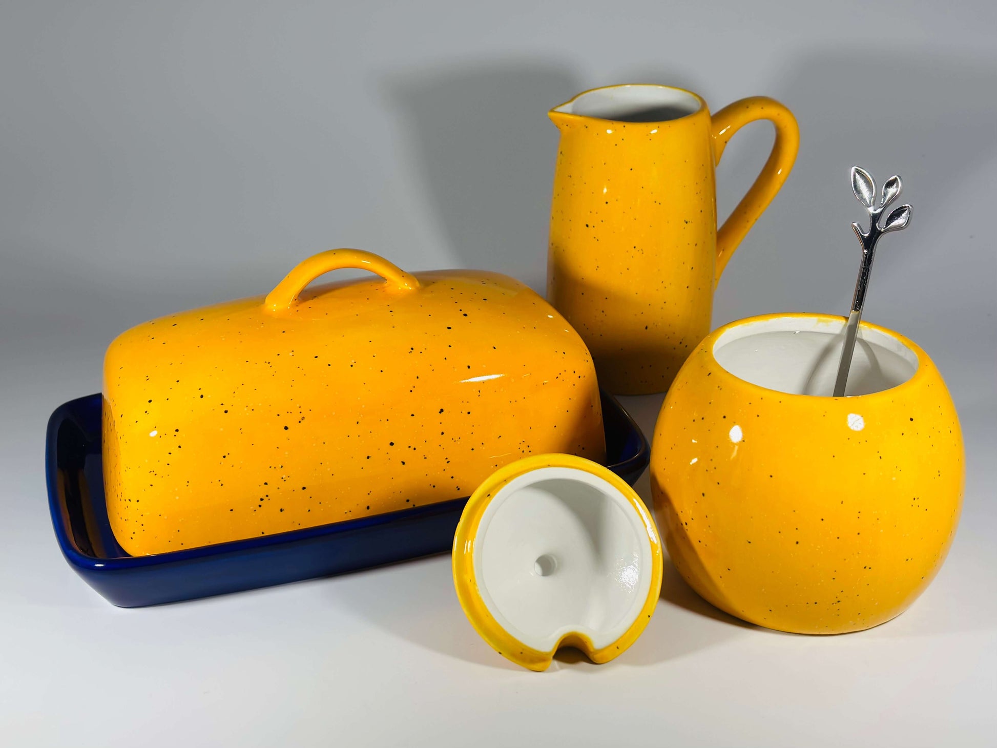 butter dish sugar bowl and milk jug set