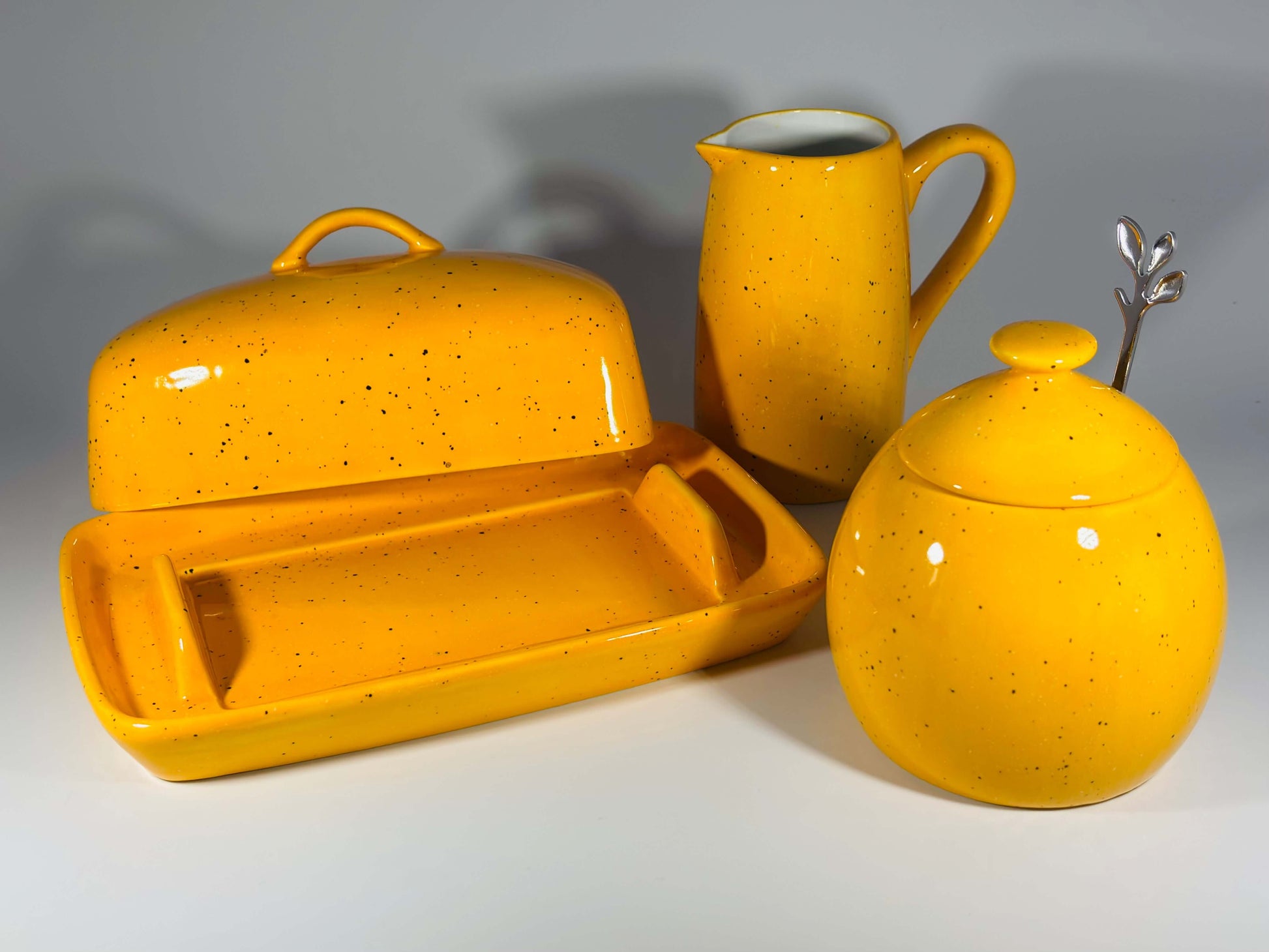 butter dish sugar bowl and milk jug set