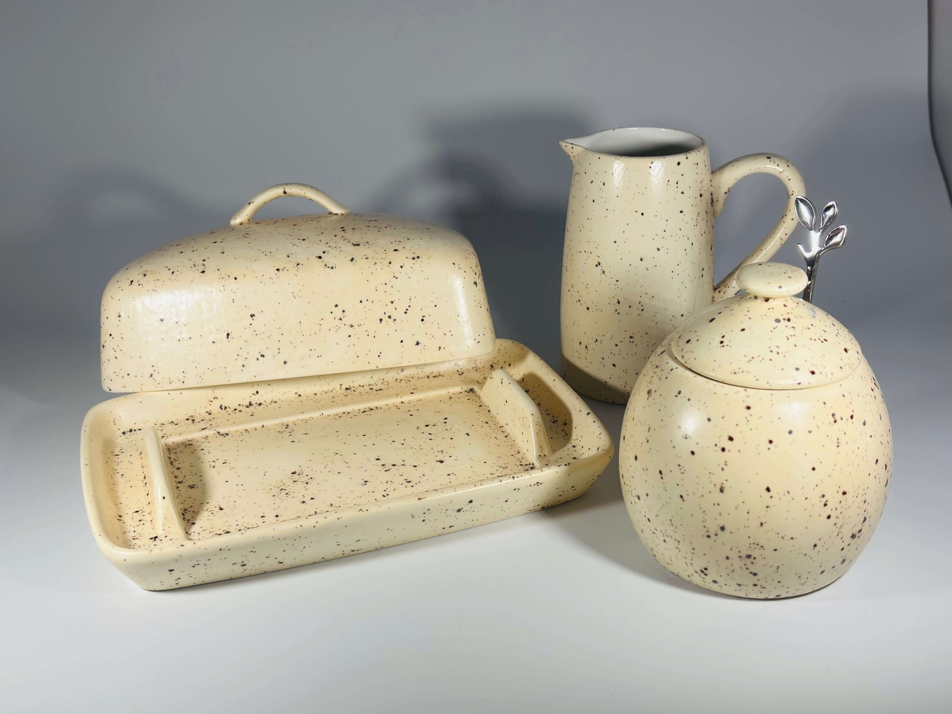 Butter dish sugar bowl and milk jug set