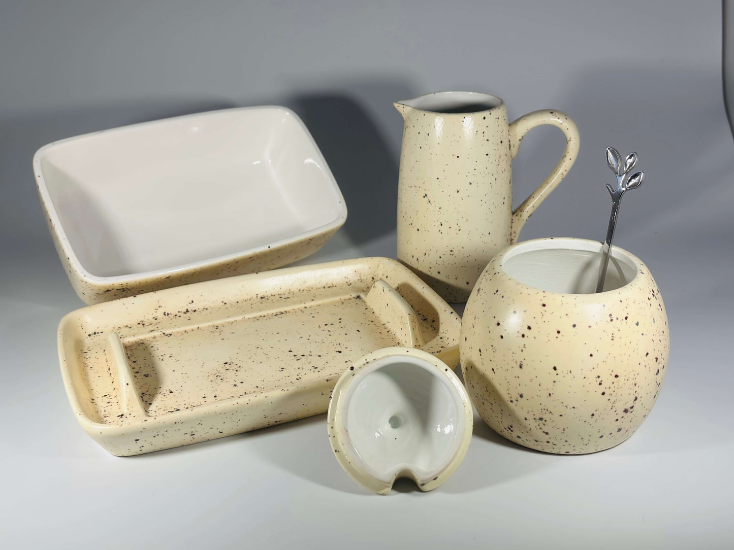 Butter dish sugar bowl and milk jug set