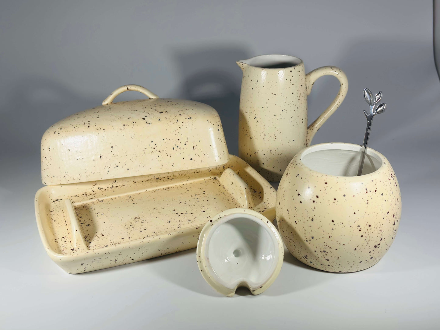 Butter dish sugar bowl and milk jug set