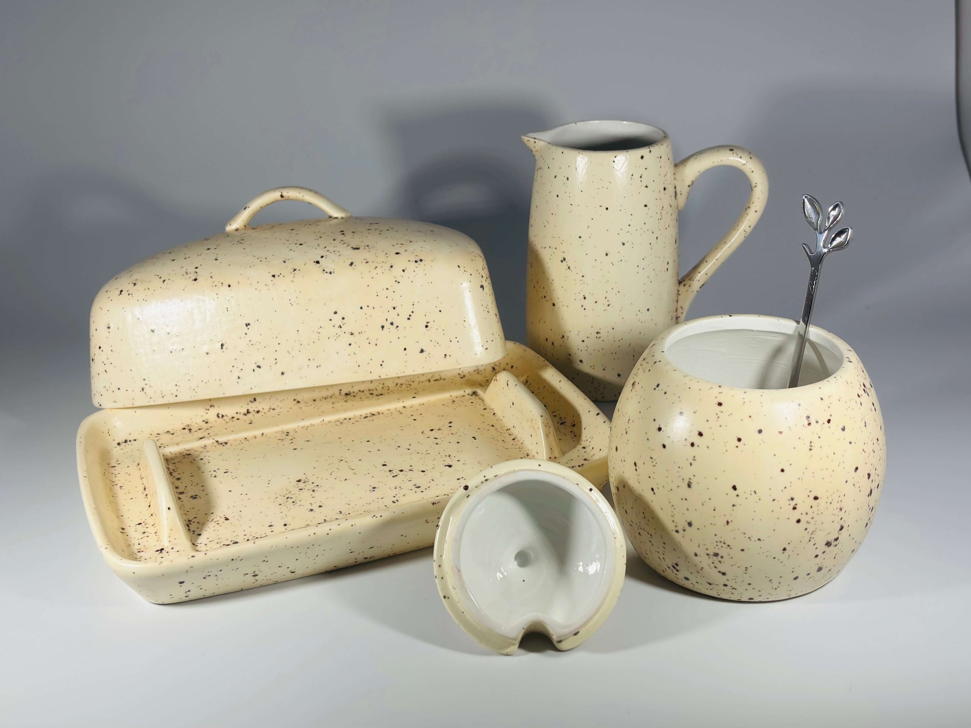 Butter dish sugar bowl and milk jug set