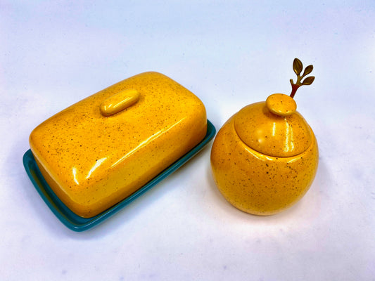 Butter Dish with Sugar Bowl Set - Yellow Glaze