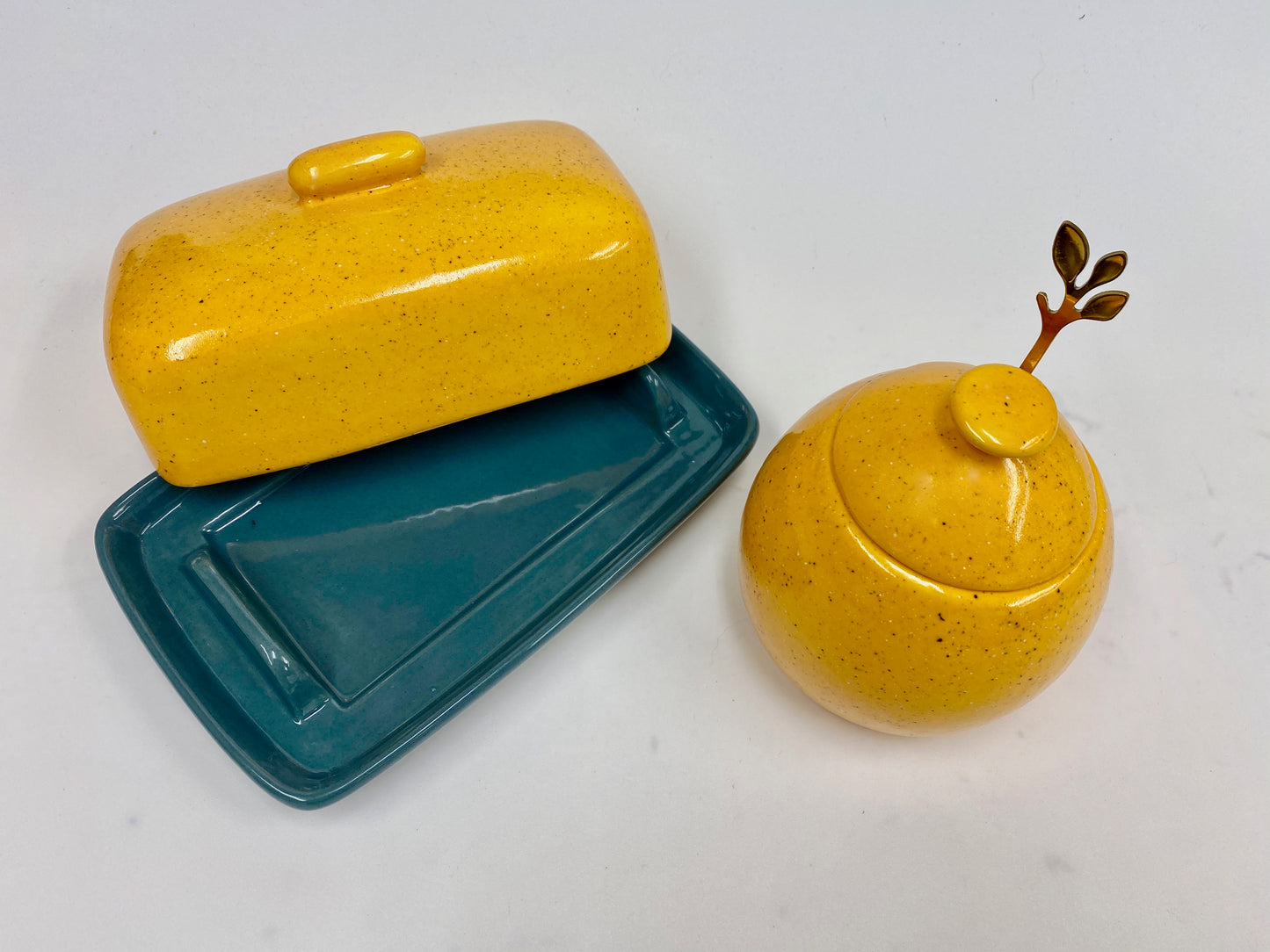 Butter Dish with Sugar Bowl Set - Yellow Glaze