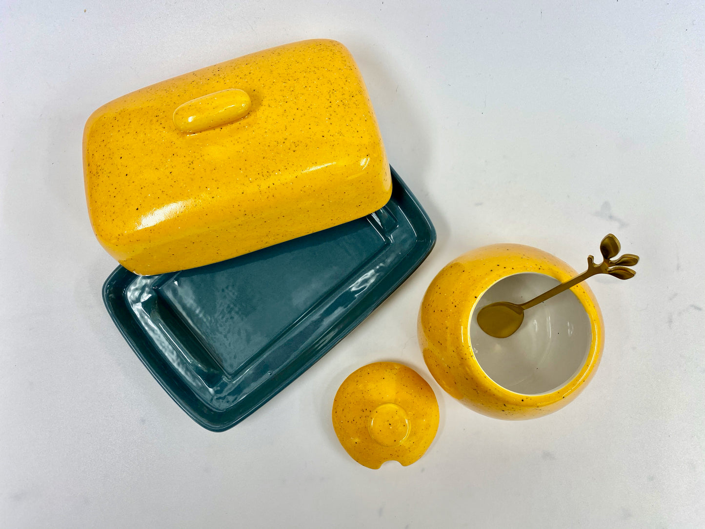 Butter Dish with Sugar Bowl Set - Yellow Glaze