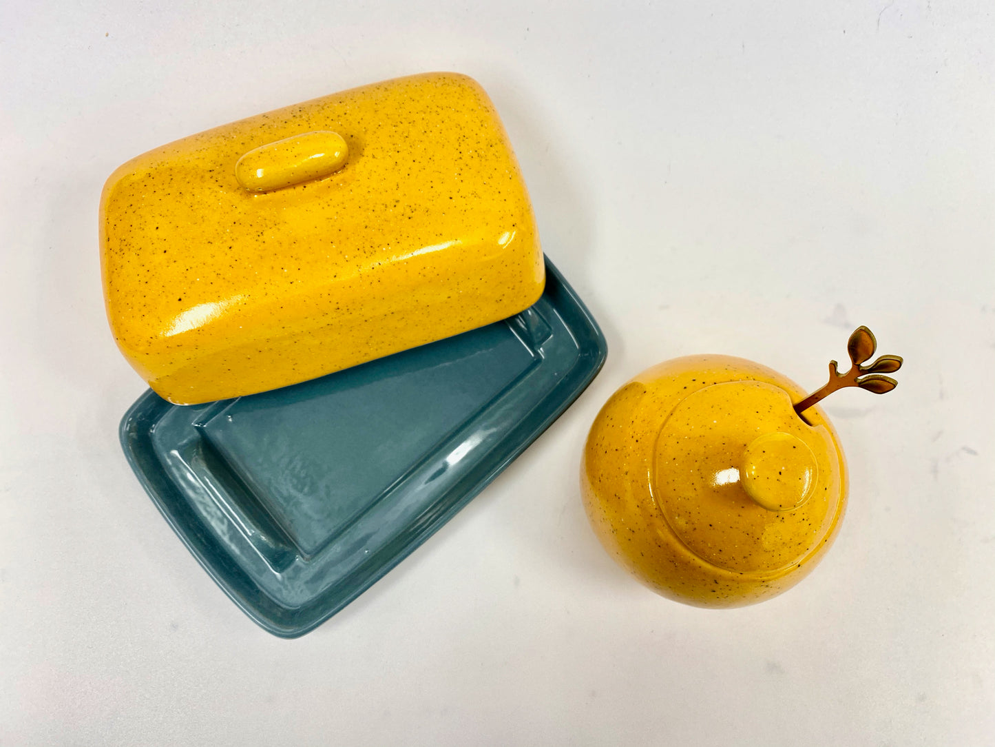 Butter Dish with Sugar Bowl Set - Yellow Glaze