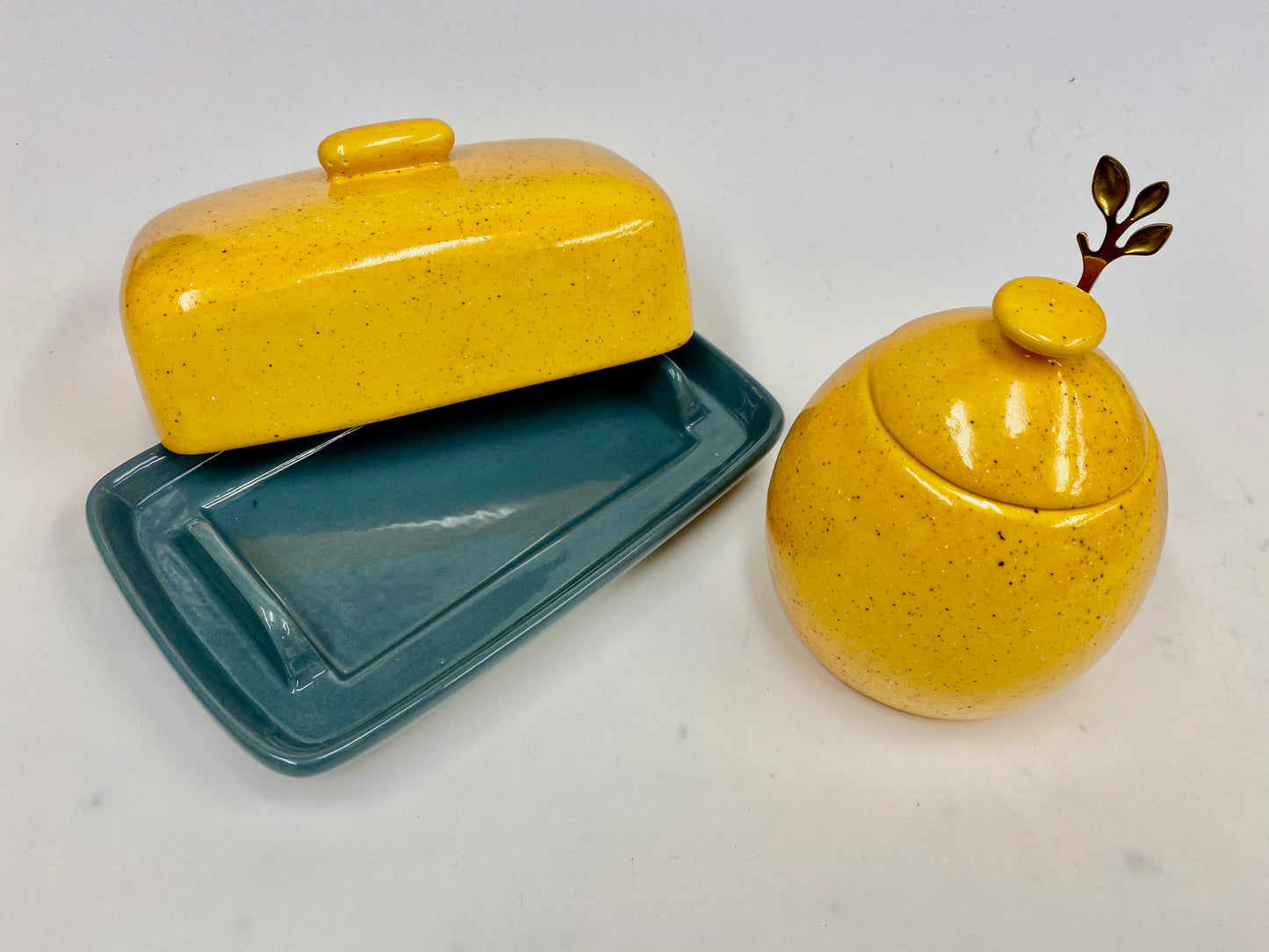 Butter Dish with Sugar Bowl Set - Yellow Glaze