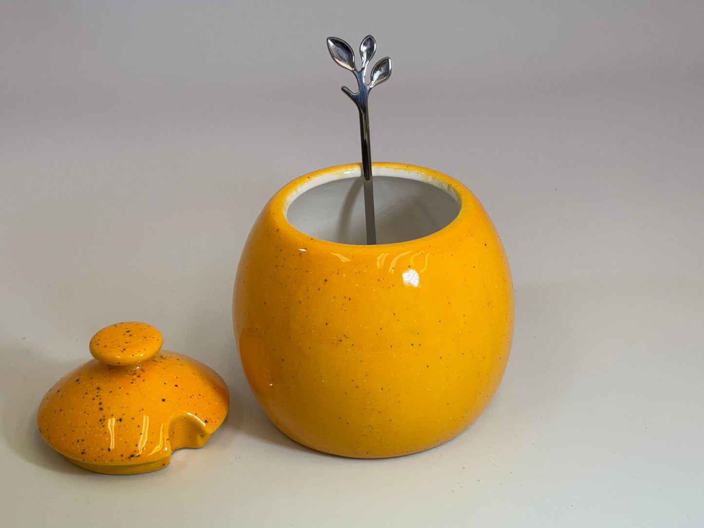 Sugar Bowl with Spoon - Yellow Glaze