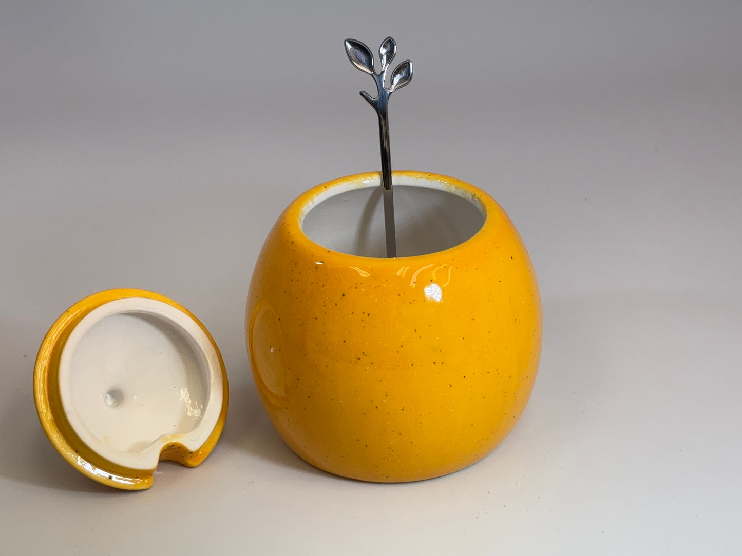 Sugar Bowl with Spoon - Yellow Glaze
