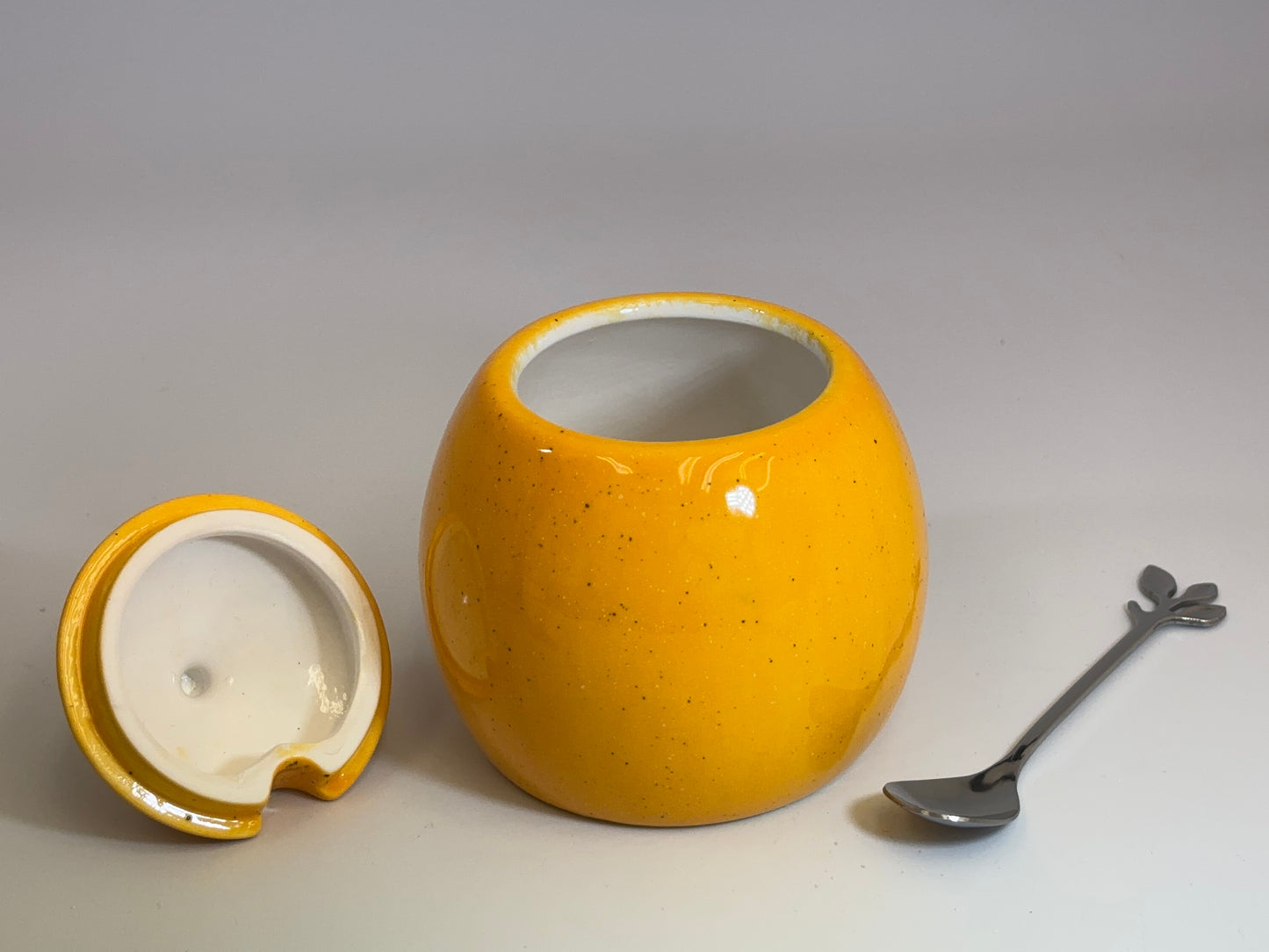 Sugar Bowl with Spoon - Yellow Glaze