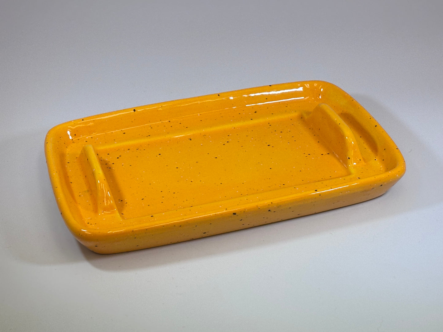 Butter Dish with White Lid Yellow Spots