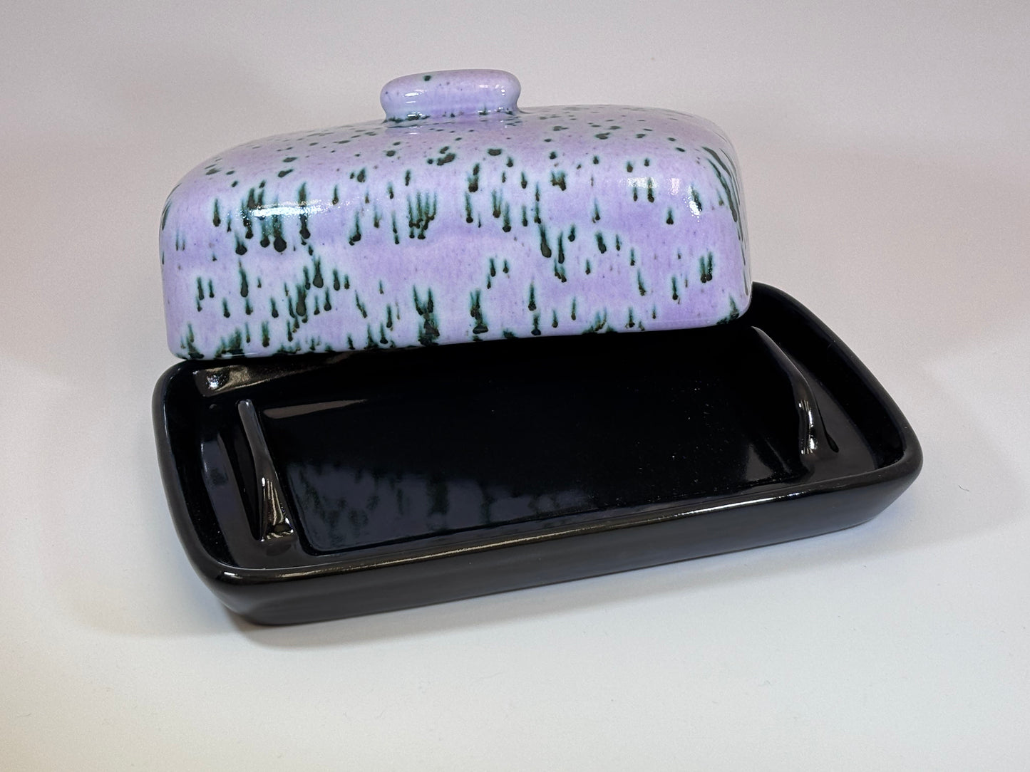 Butter Dish with Purple Speckle Glaze