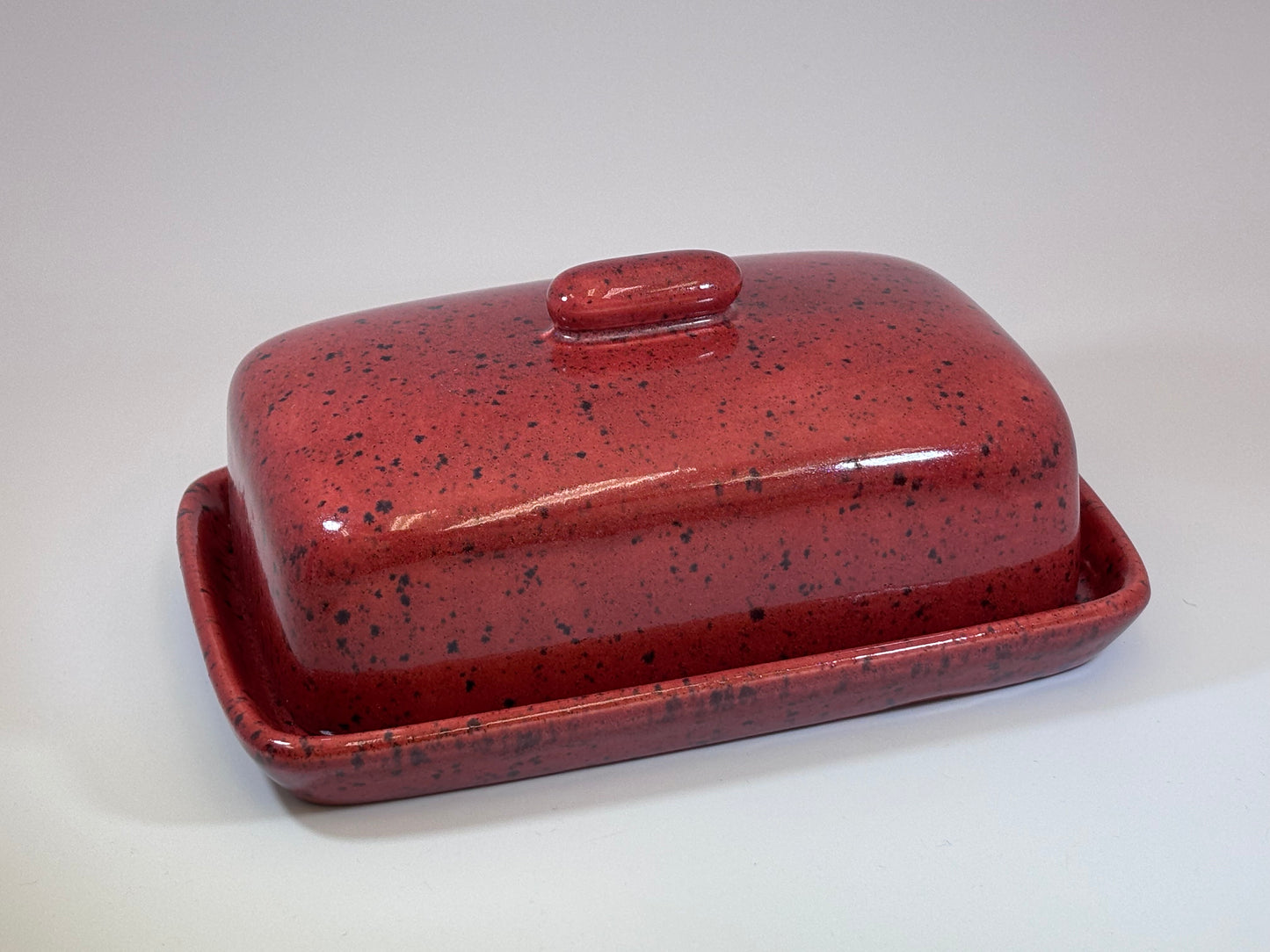 Butter Dish with Lid Speckled Red Glaze