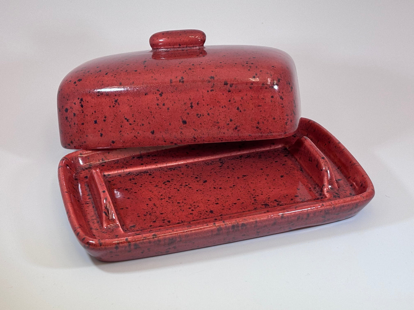 Butter Dish with Lid Speckled Red Glaze