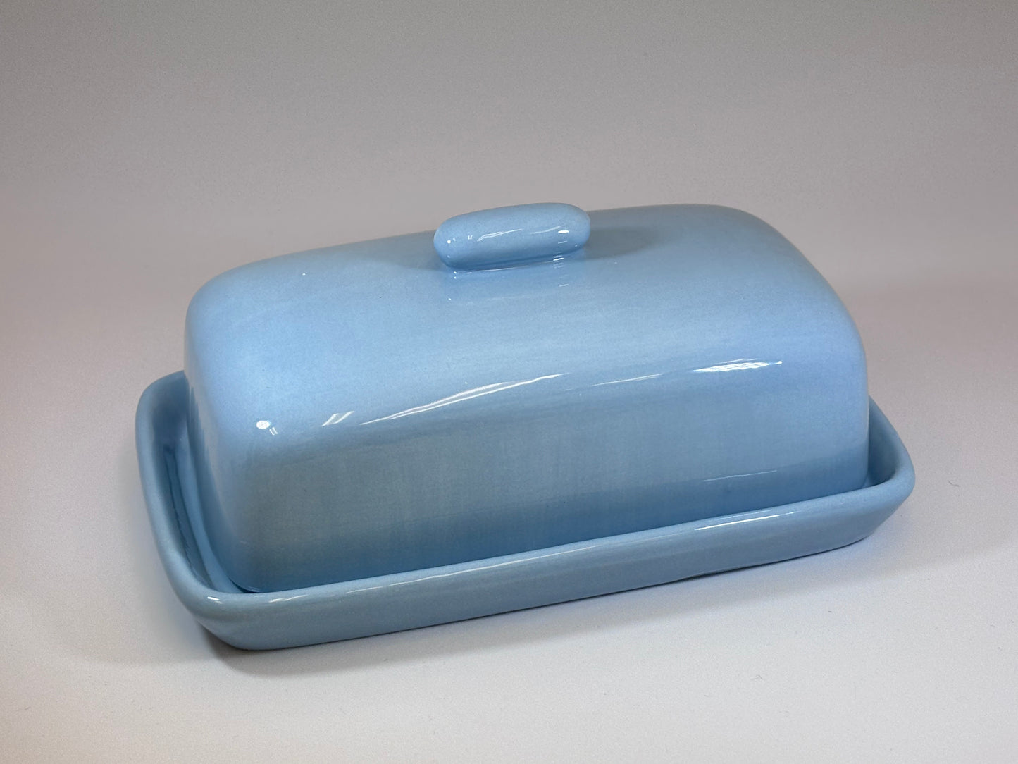 Pottery Butter Dish with Ice Blue Glaze