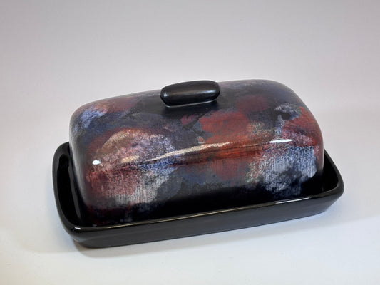 Butter Dish with Abstract Glaze Design