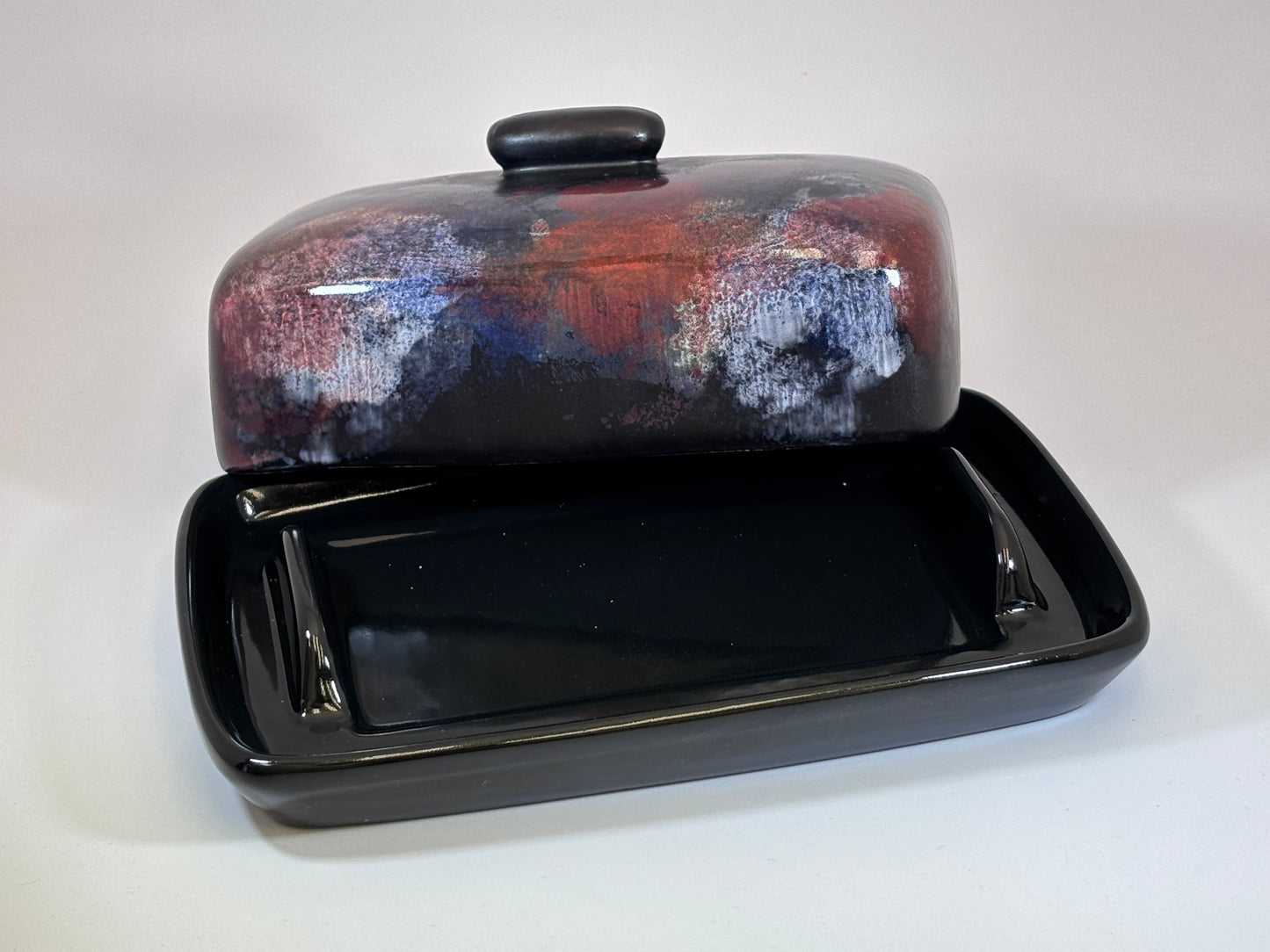 Butter Dish with Abstract Glaze Design