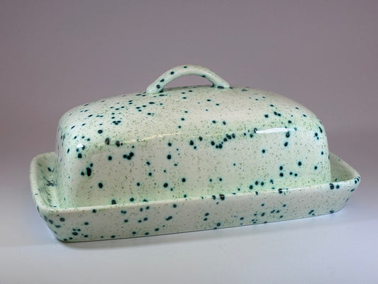 Speckled Green Butter Dish with Handle