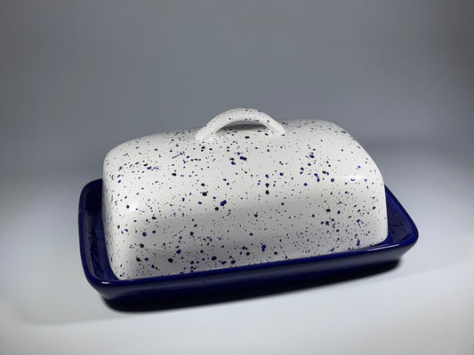Speckled Blue Butter Dish with Handle