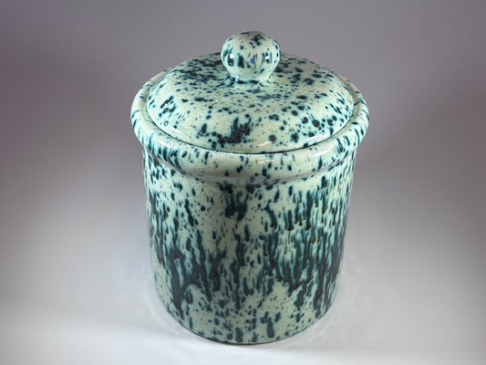 Green and White Canister with Lid Bargain Basement Priced