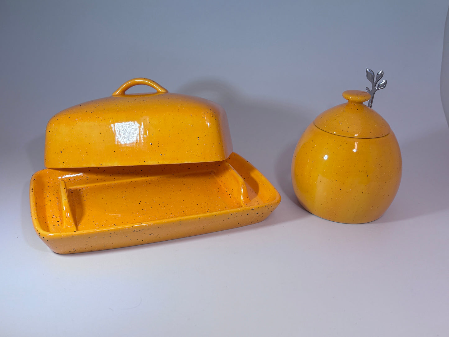 Stoneware Butter Dish with Sugar Bowl Set