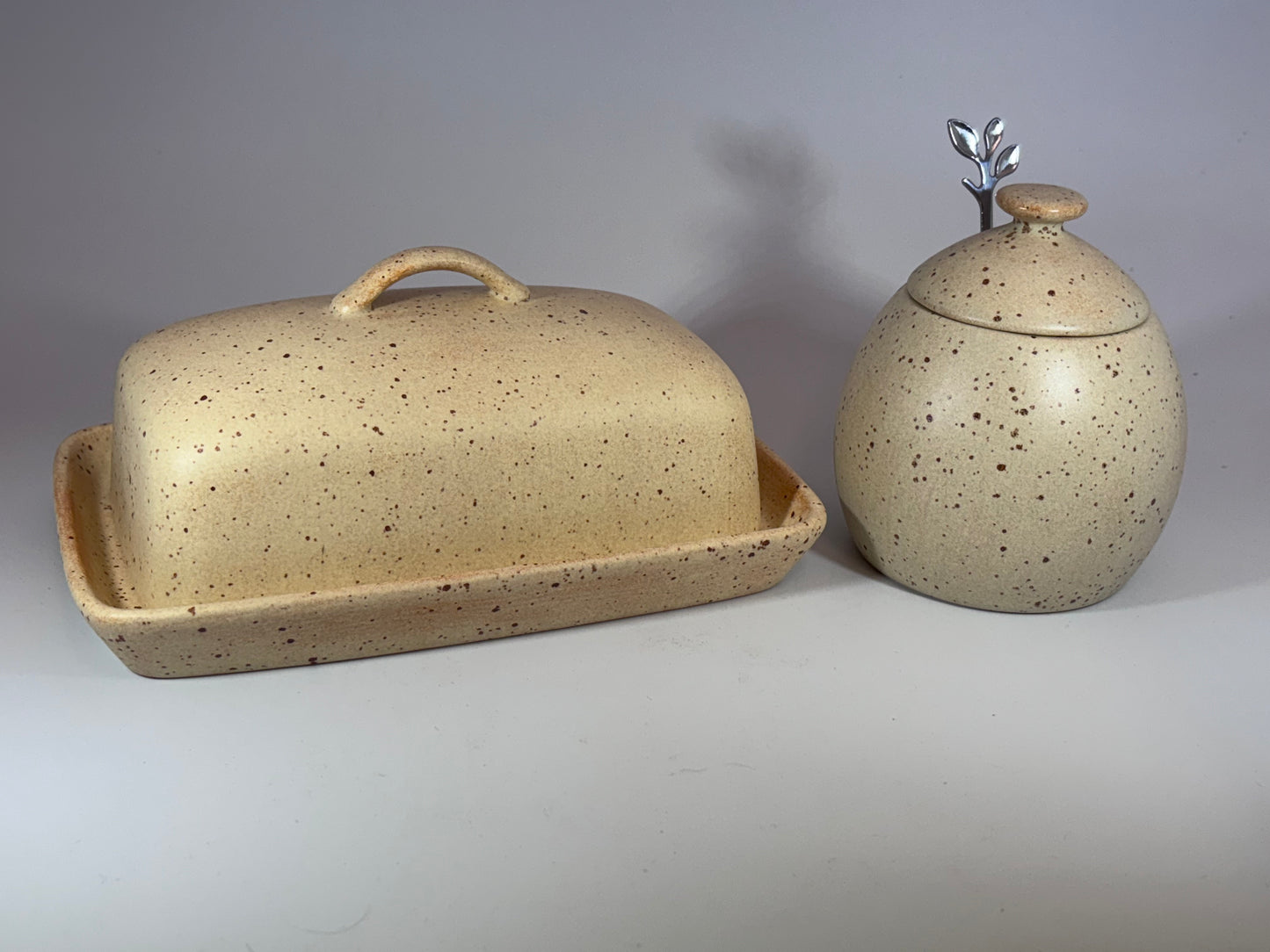 Butter Dish and Sugar Bowl Set Oatmeal Glaze