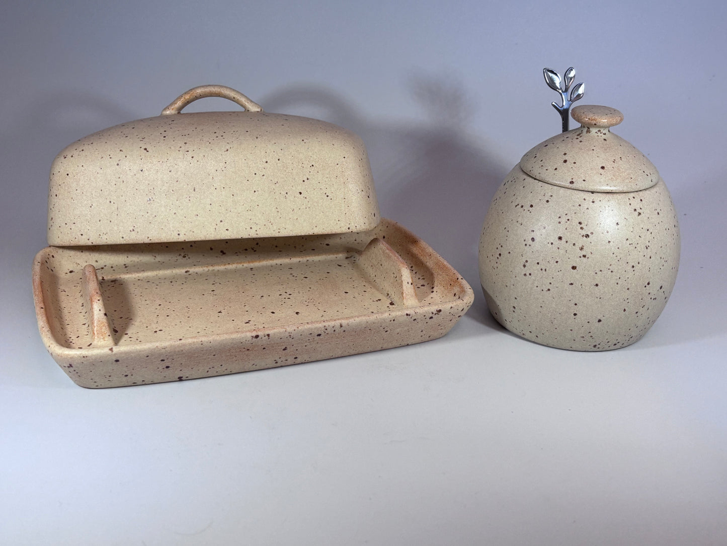 Butter Dish and Sugar Bowl Set Oatmeal Glaze