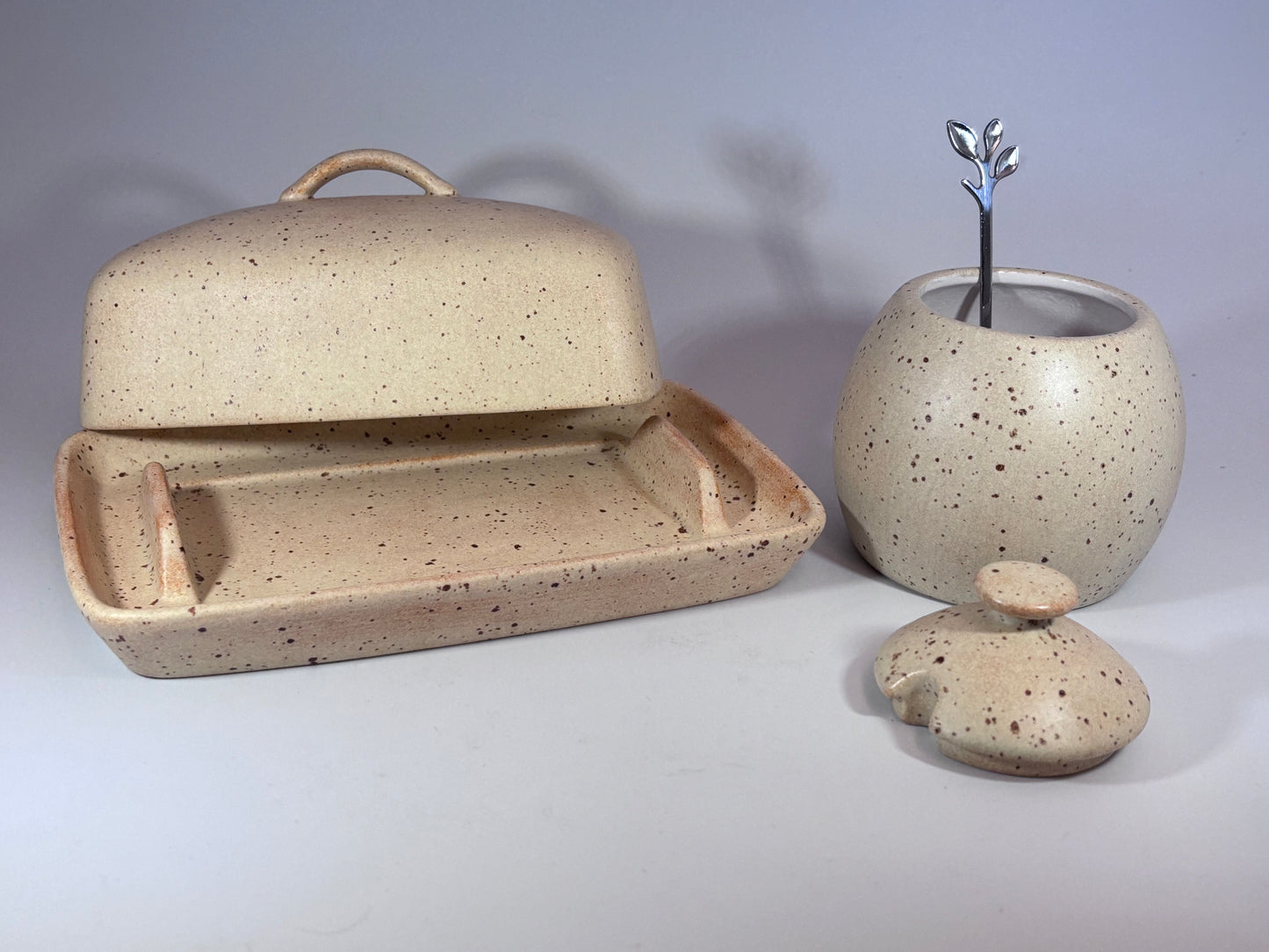 Butter Dish and Sugar Bowl Set Oatmeal Glaze